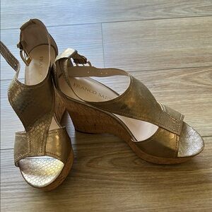 Franco Sarto Gold Wedge Sandals with Cork Heel